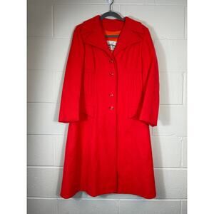 VINTAGE 60s Miss Gallery Coat Womens 10 Red Pure Wool Overcoat Snap Notched